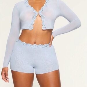 SKIMS Light Blue Lace Trim Pajama Set